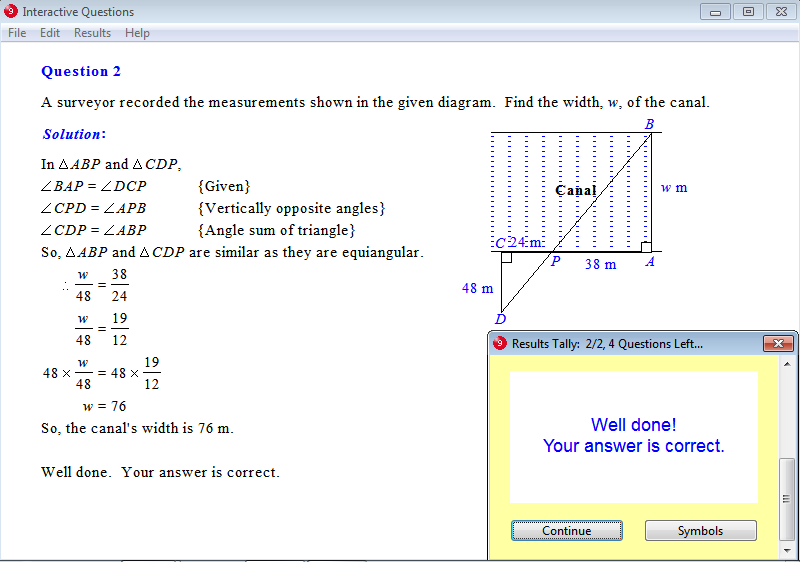 Solution for a question from Year 9 Interactive Maths, Chapter 13: Geometry, Exercise 24: Similar Triangles - Problem Solving.